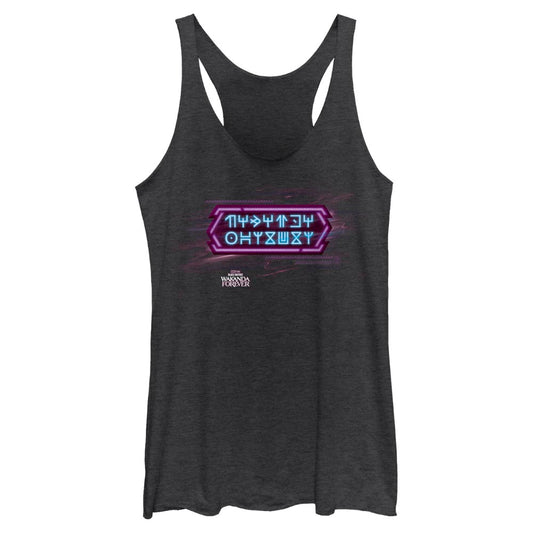 Junior's Marvel Black Panther Wakanda Forever Wakandan Text Neon Tank Top